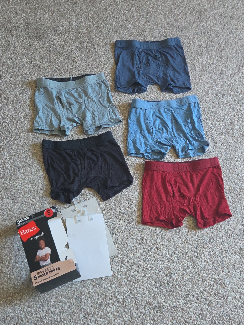 Hanes Originals Boxer Briefs - Red, Blue & Light Blue - 5 Pack